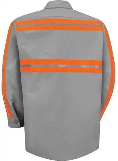 Red Kap Sp14e Industrial Enhanced Visibility Long Sleeve Work Shirt Light Gray Orange Trim