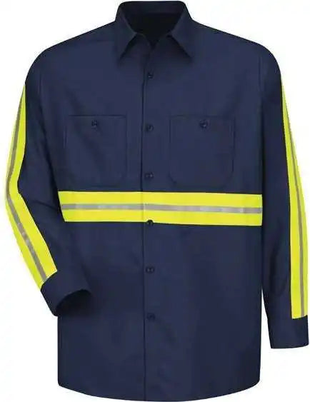 Red Kap Sp14e Industrial Enhanced Visibility Long Sleeve Work Shirt Navy