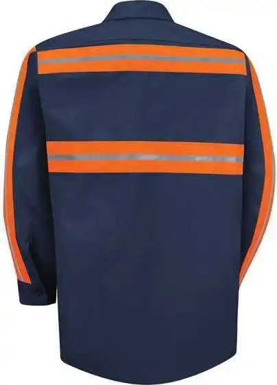 Red Kap Sp14e Industrial Enhanced-visibility Long Sleeve Work Shirt - Navy Orange Trim