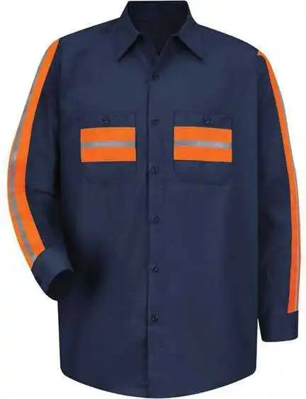 Red Kap Sp14e Industrial Enhanced-visibility Long Sleeve Work Shirt - Navy Orange Trim