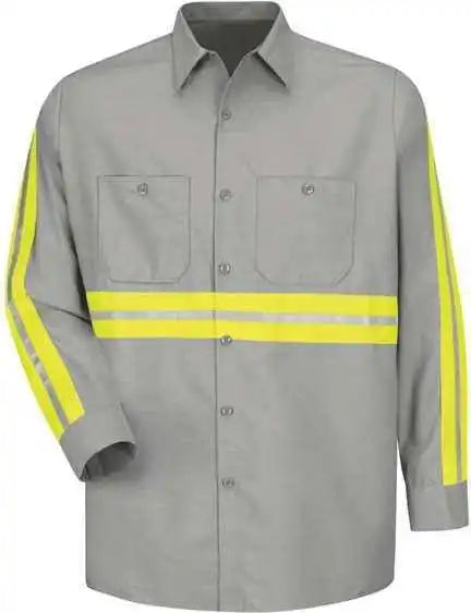 Red Kap Sp14e Industrial Enhanced-visibility Long Sleeve Work Shirt - Light Gray