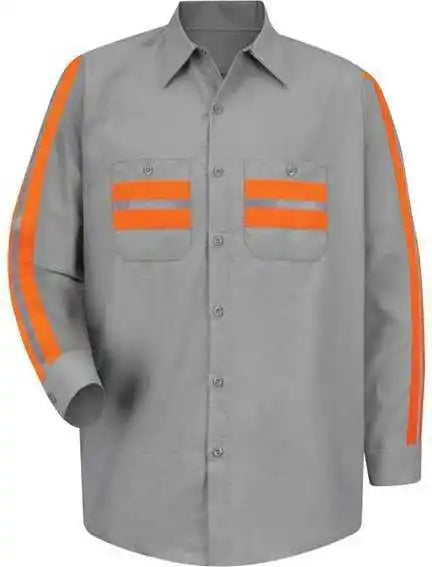 Red Kap Sp14e Industrial Enhanced Visibility Long Sleeve Work Shirt Light Gray Orange Trim