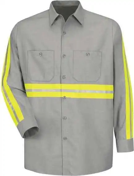 Red Kap Sp14el Industrial Enhanced Visibility Long Sleeve Work Shirt Sizes Light Gray