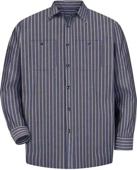 Red Kap Sp14l Industrial Work Shirt Long Sizes - Navy Khaki Stripe