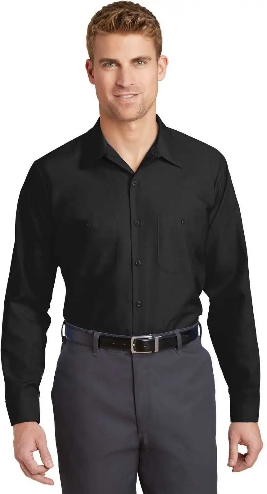 Red Kap Sp14long Long Size Industrial Work Shirt Black