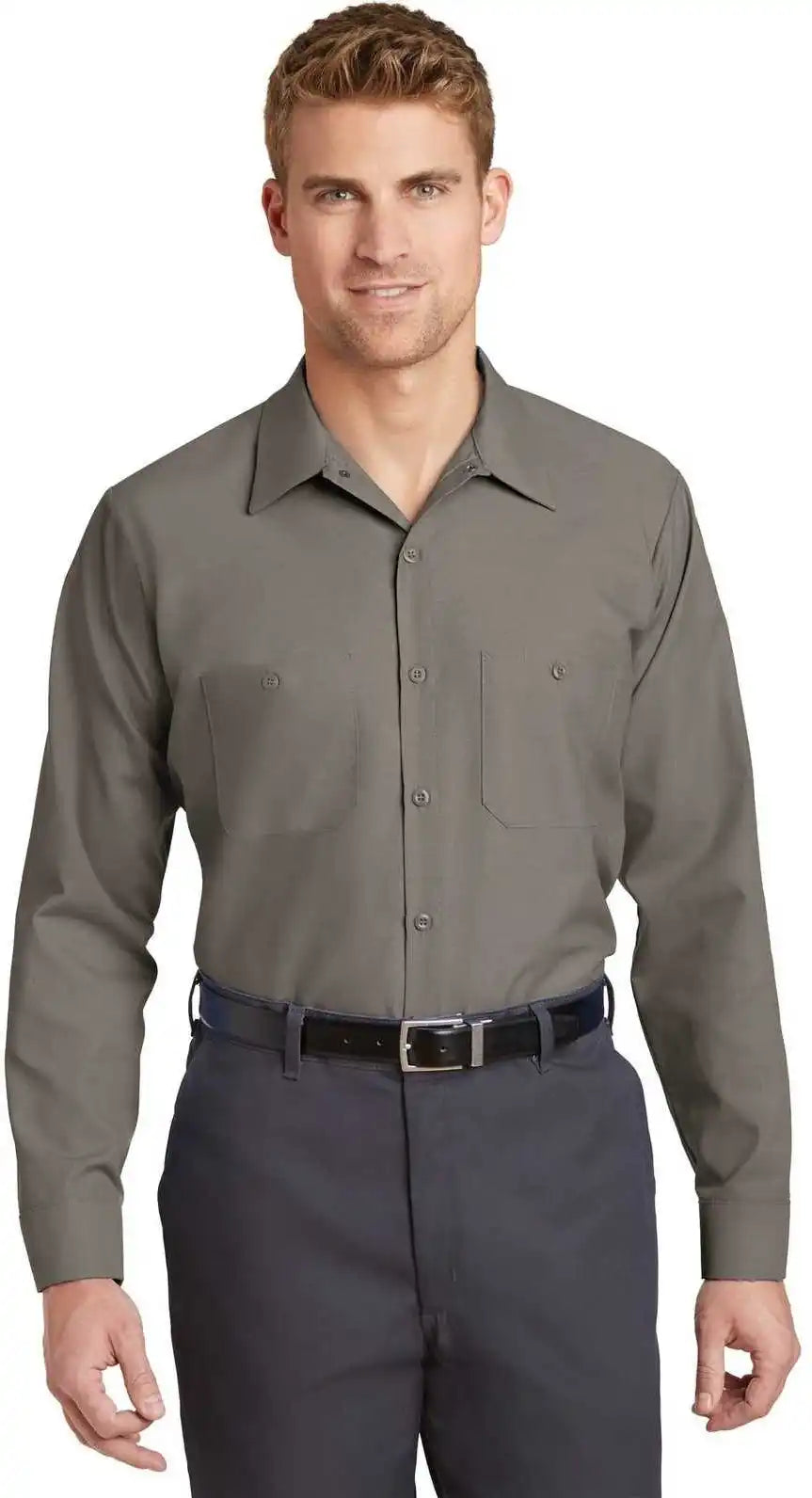 Red Kap Sp14long Long Size Industrial Work Shirt Gray