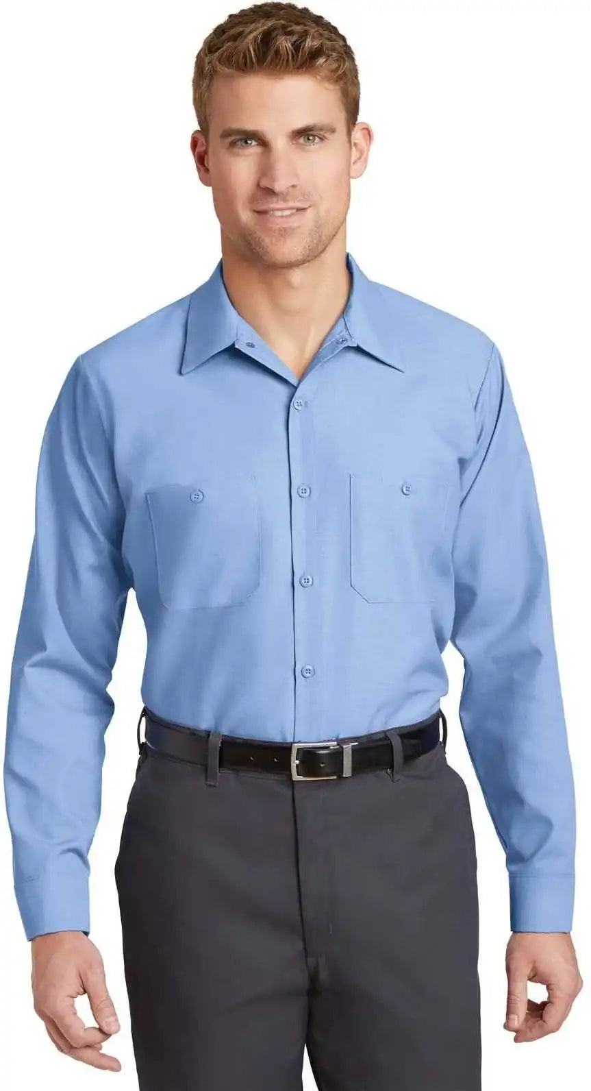Red Kap Sp14long Long Size Industrial Work Shirt Light Blue