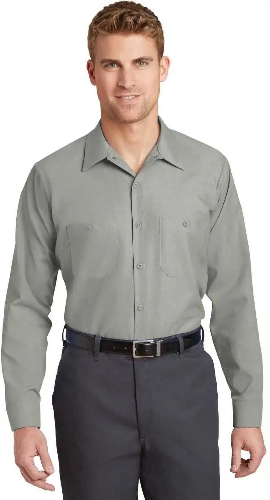 Red Kap Sp14long Long Size Industrial Work Shirt Light Gray