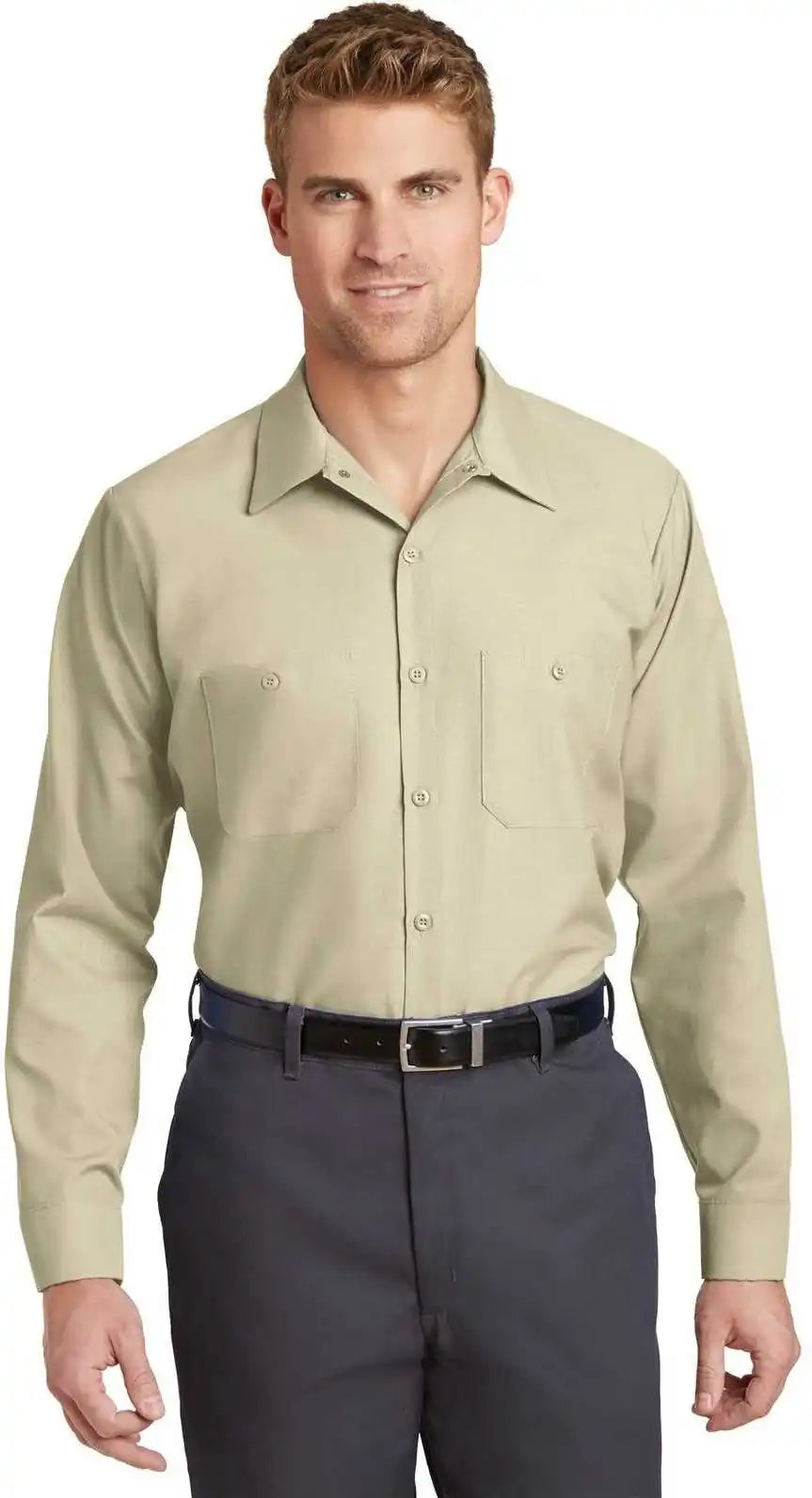 Red Kap Sp14long Long Size Industrial Work Shirt Light Tan