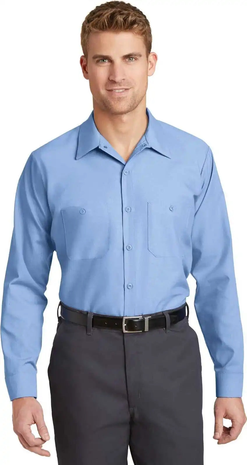 Red Kap Sp14long Long Size Sleeve Industrial Work Shirt - Light Blue