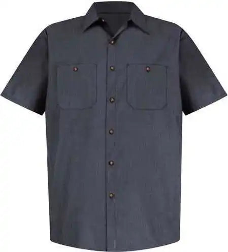 Red Kap Sp24 Industrial Short Sleeve Work Shirt Blue Charcoal Microcheck