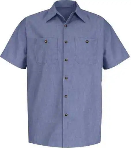 Red Kap Sp24 Industrial Short Sleeve Work Shirt - Denim Blue Microcheck