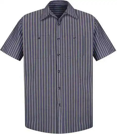 Red Kap Sp24 Industrial Short Sleeve Work Shirt - Navy Khaki Stripe