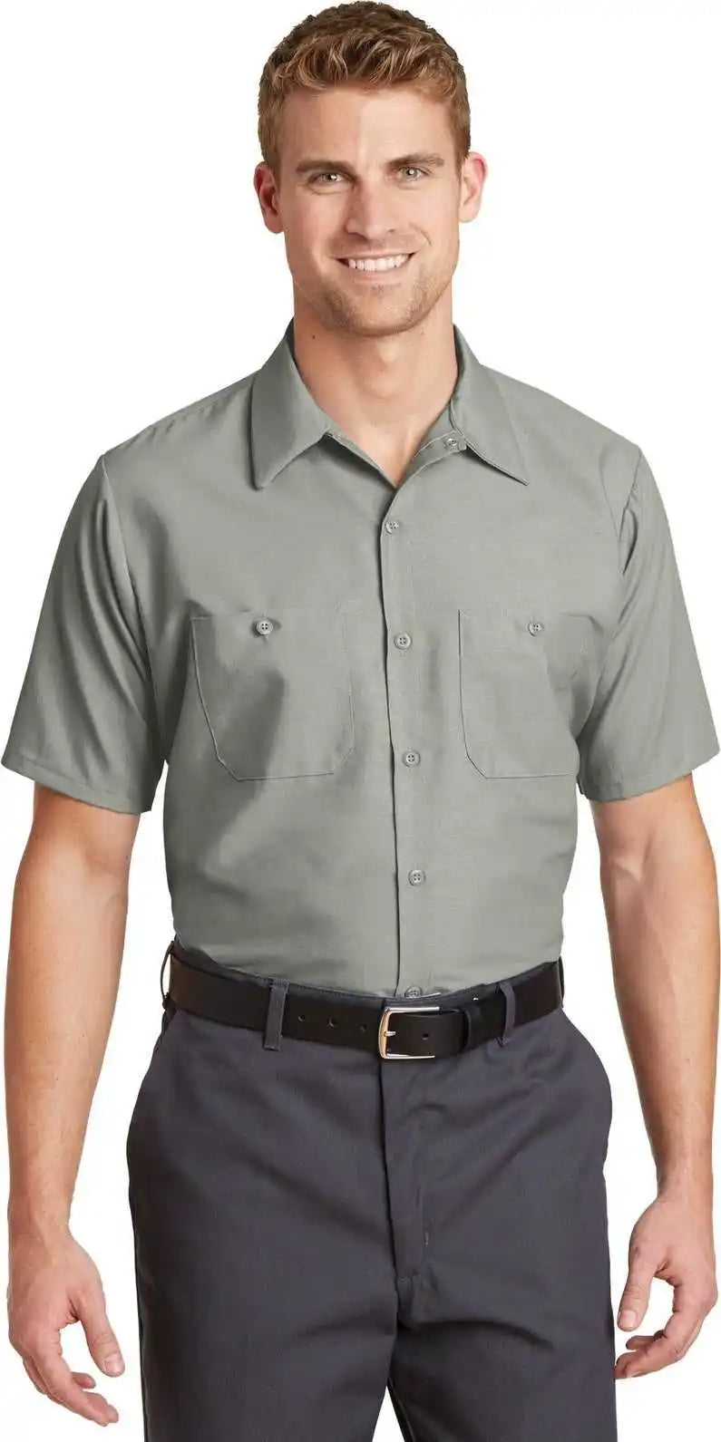 Red Kap Sp24 Short Sleeve Industrial Work Shirt - Light Grey