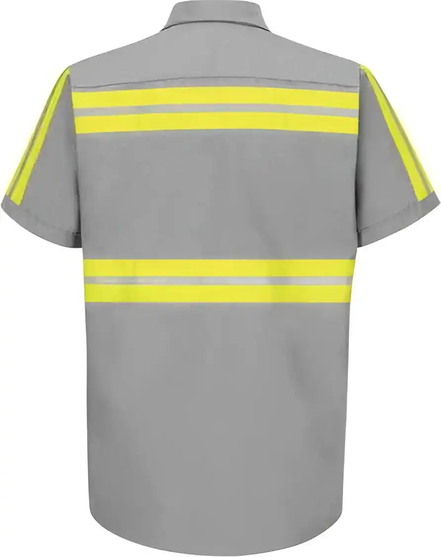 Red Kap Sp24e Enhanced Visibility Industrial Work Shirt Light Gray Yellow Trim