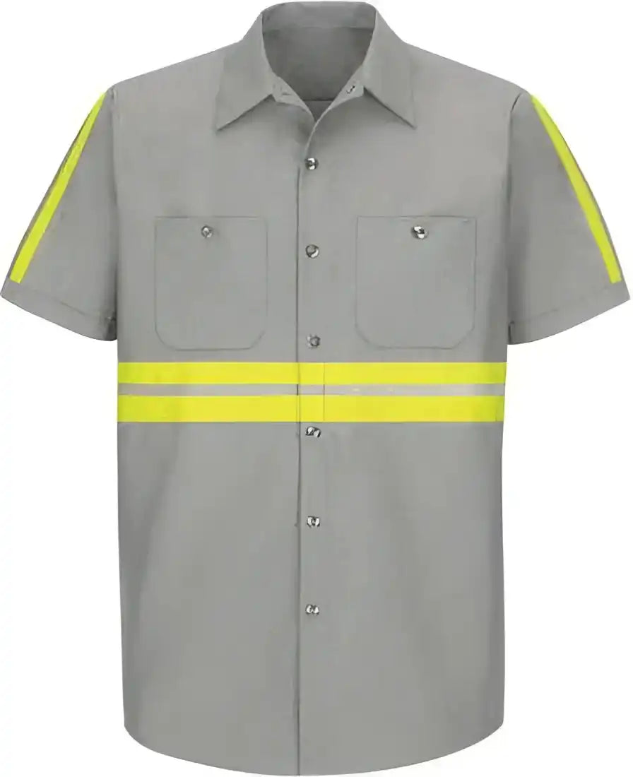 Red Kap Sp24e Enhanced Visibility Industrial Work Shirt Light Gray Yellow Trim