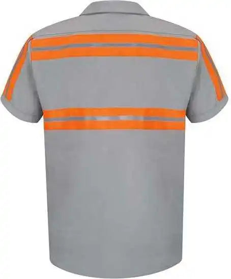 Red Kap Sp24e Enhanced Visibility Industrial Work Shirt - Light Gray Orange Trim