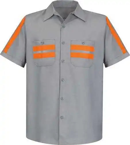 Red Kap Sp24e Enhanced Visibility Industrial Work Shirt - Light Gray Orange Trim