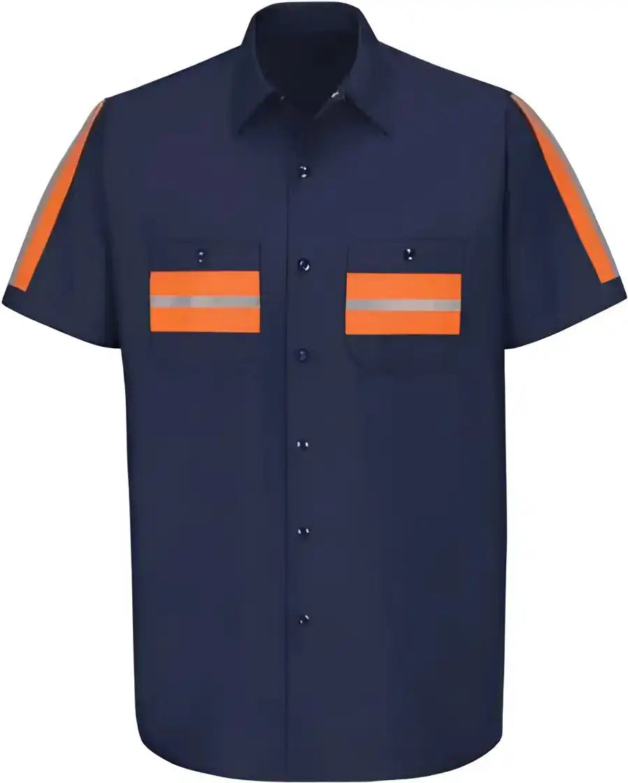 Red Kap Sp24e Enhanced Visibility Industrial Work Shirt Navy Orange Trim