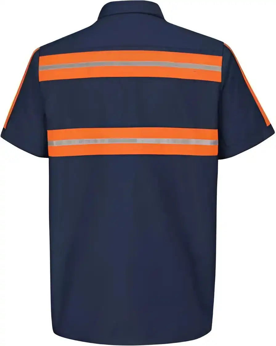 Red Kap Sp24e Enhanced Visibility Industrial Work Shirt Navy Orange Trim