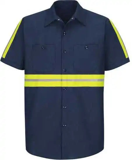 Red Kap Sp24e Enhanced Visibility Industrial Work Shirt - Navy Yellow Trim