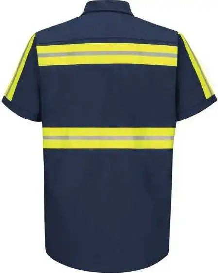 Red Kap Sp24e Enhanced Visibility Industrial Work Shirt - Navy Yellow Trim