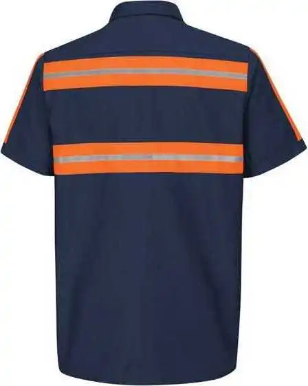 Red Kap Sp24el Enhanced Visibility Industrial Work Shirt Long Sizes - Navy Orange Trim
