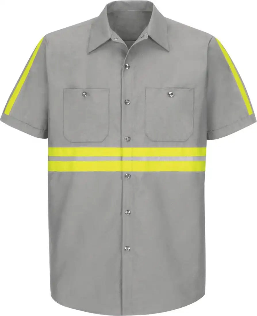 Red Kap Sp24et Enhanced Visibility Industrial Work Shirt - Tall Sizes - Light Grey Yellow Trim - Grey/ / Lt