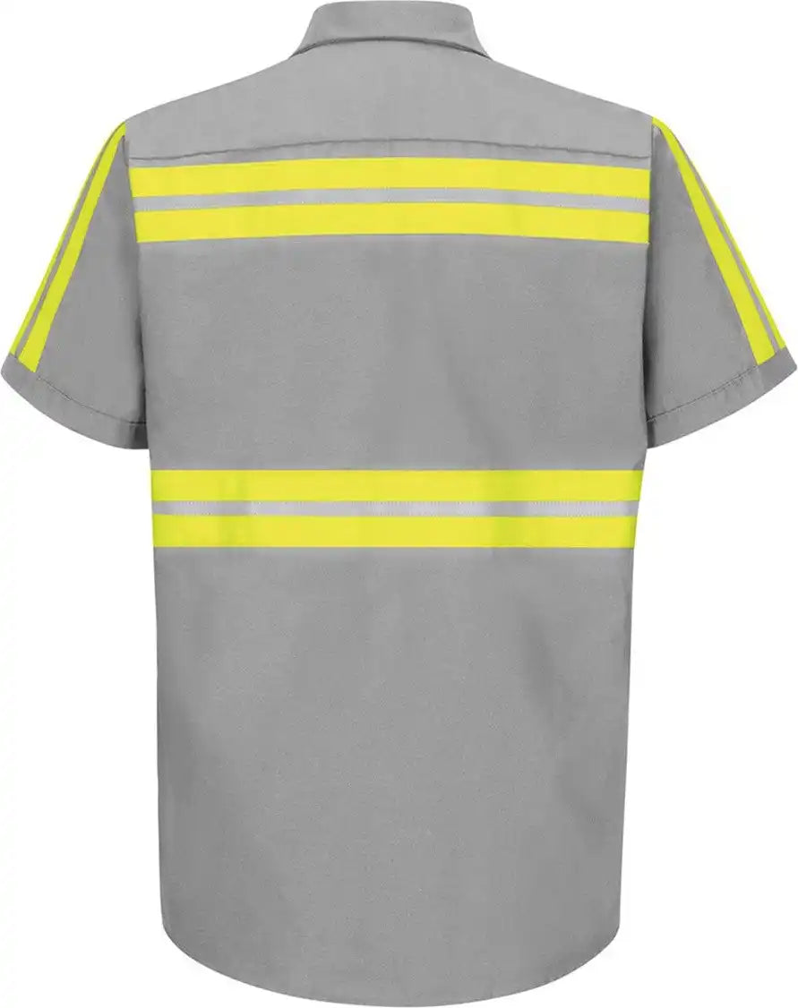 Red Kap Sp24et Enhanced Visibility Industrial Work Shirt - Tall Sizes - Light Grey Yellow Trim