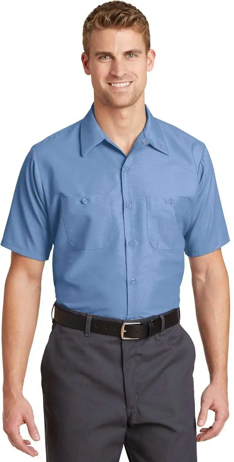 Red Kap Sp24long Long Size Short Sleeve Industrial Work Shirt Petrol Blue