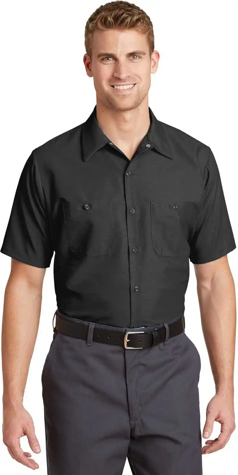 Red Kap Sp24long Long Size Short Sleeve Industrial Work Shirt - Charcoal