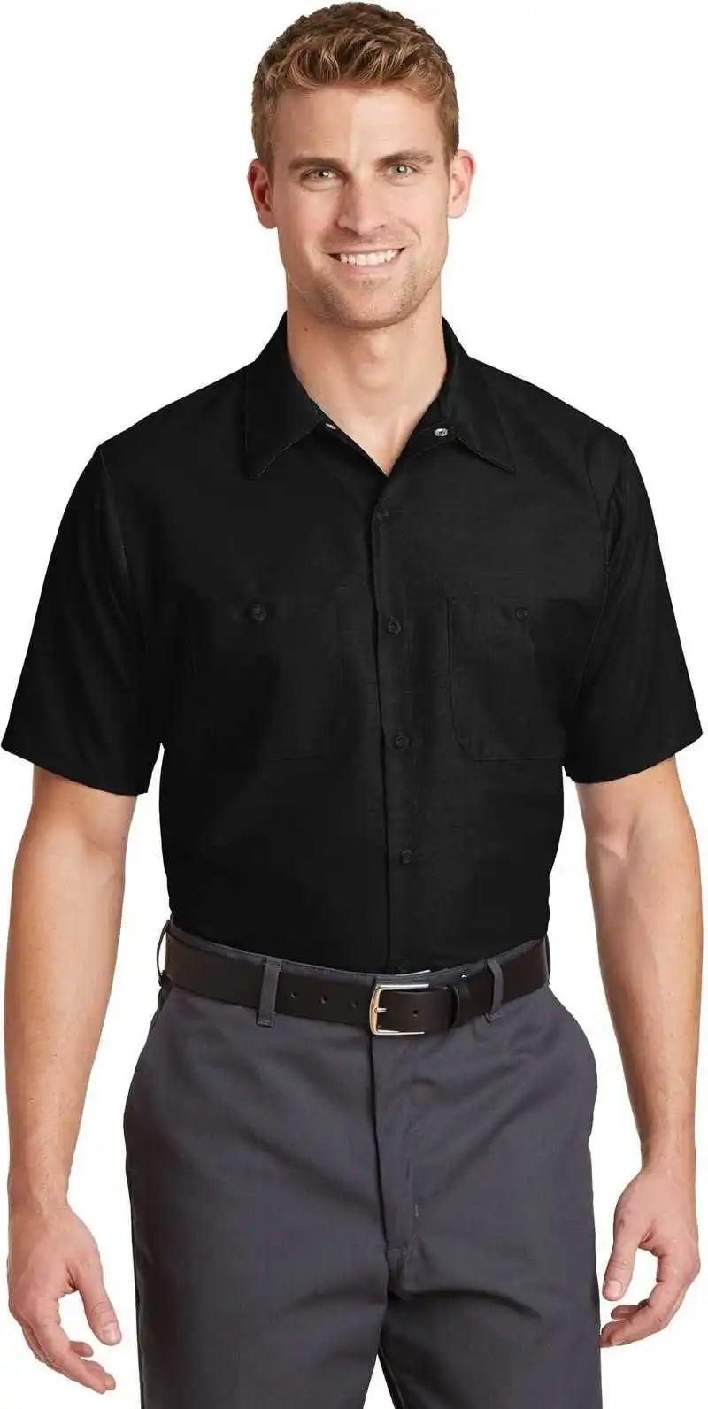Red Kap Sp24long Long Size Short Sleeve Industrial Work Shirt Black