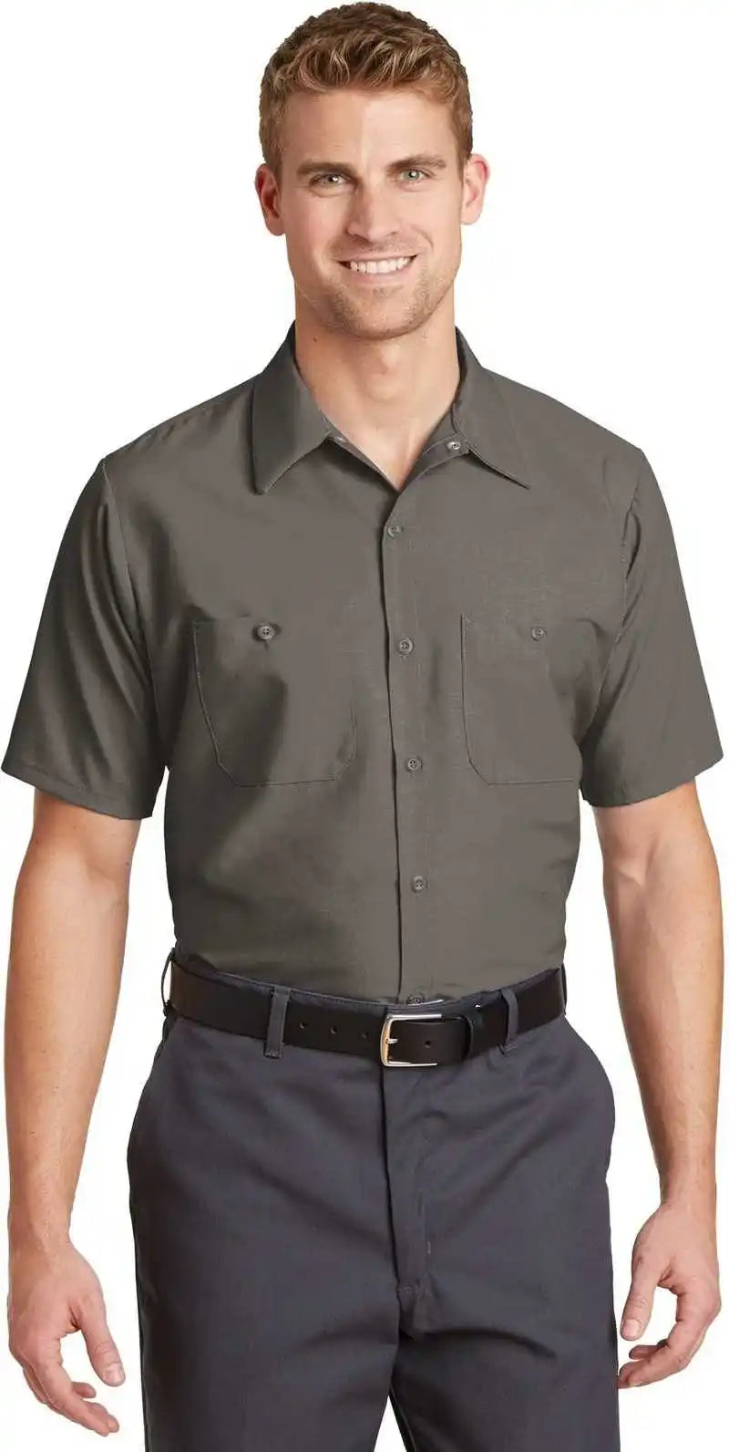 Red Kap Sp24long Long Size Short Sleeve Industrial Work Shirt - Gray
