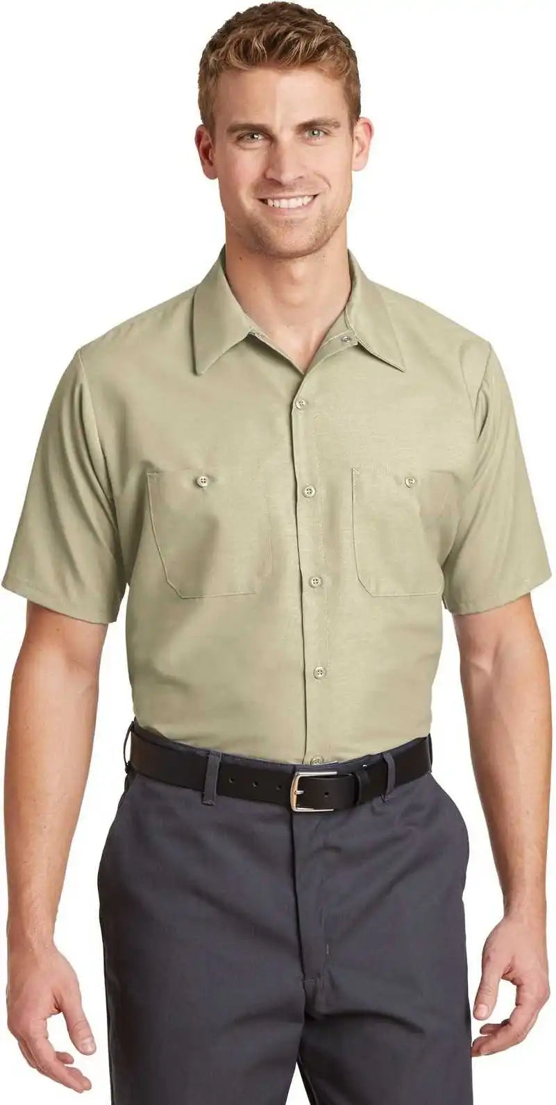 Red Kap Sp24long Long Size Short Sleeve Industrial Work Shirt Light Tan