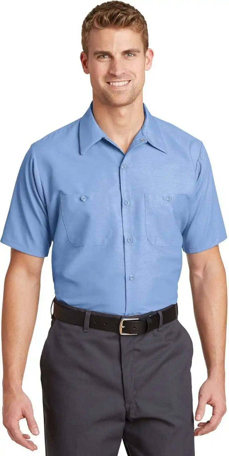Red Kap Sp24long Long Size Short Sleeve Industrial Work Shirt Light Blue