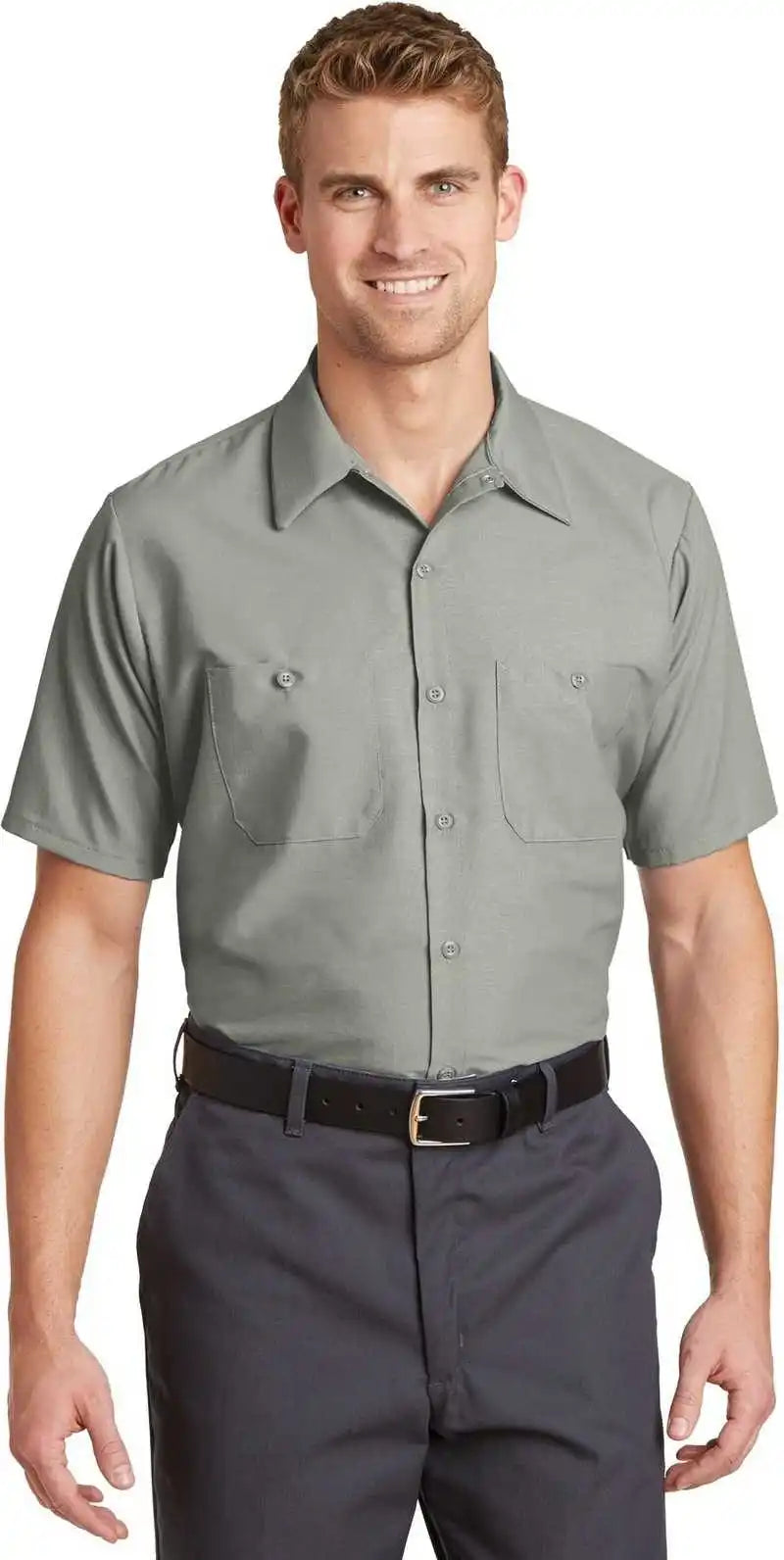 Red Kap Sp24long Long Size Short Sleeve Industrial Work Shirt - Light Gray
