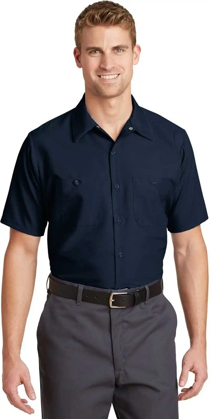 Red Kap Sp24long Long Size Short Sleeve Industrial Work Shirt - Navy