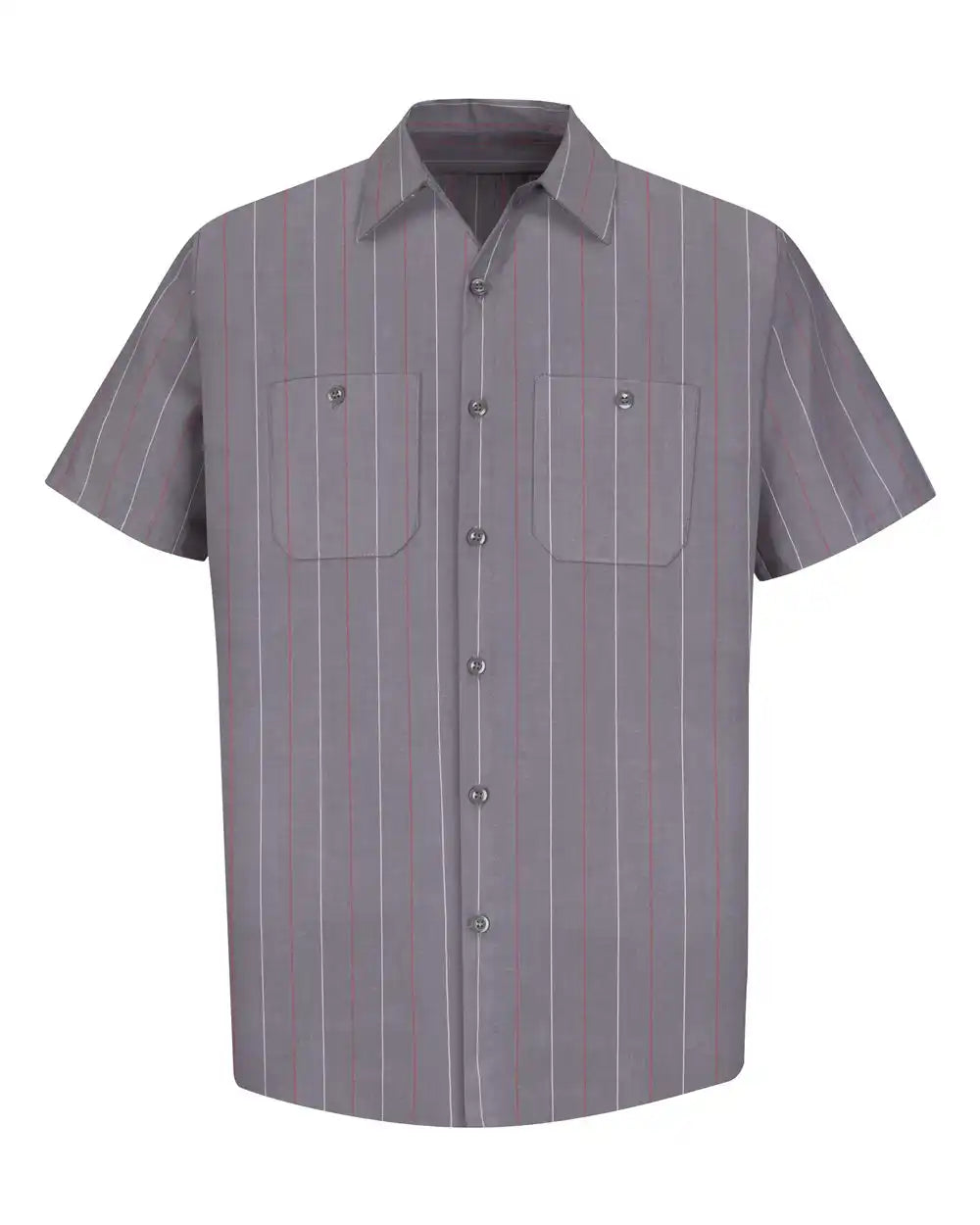 Red Kap Sp24t Industrial Short Sleeve Work Shirt - Tall Sizes - Charcoal White Stripe - Charcoal/ Red/ / Mt