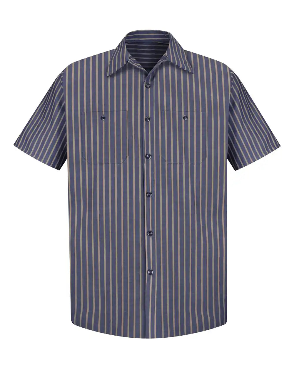 Red Kap Sp24t Industrial Short Sleeve Work Shirt - Tall Sizes - Navy Khaki Stripe - Navy/ / Lt