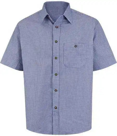 Red Kap Sp84 Mini-plaid Uniform Short Sleeve Shirt - White Blue Plaid
