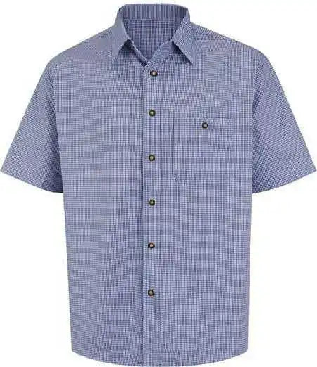 Red Kap Sp84l Mini-plaid Uniform Short Sleeve Shirt - Long Sizes - White Blue Plaid