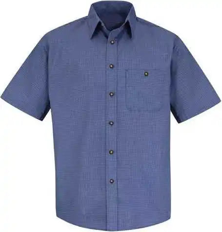 Red Kap Sp84l Mini-plaid Uniform Short Sleeve Shirt - Long Sizes - Gray Blue Plaid