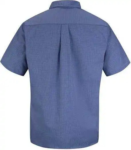 Red Kap Sp84l Mini-plaid Uniform Short Sleeve Shirt - Long Sizes - Gray Blue Plaid