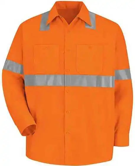 Red Kap Ss14hv High Visibility Safety Long Sleeve Work Shirt O2 Fluorescent Orange