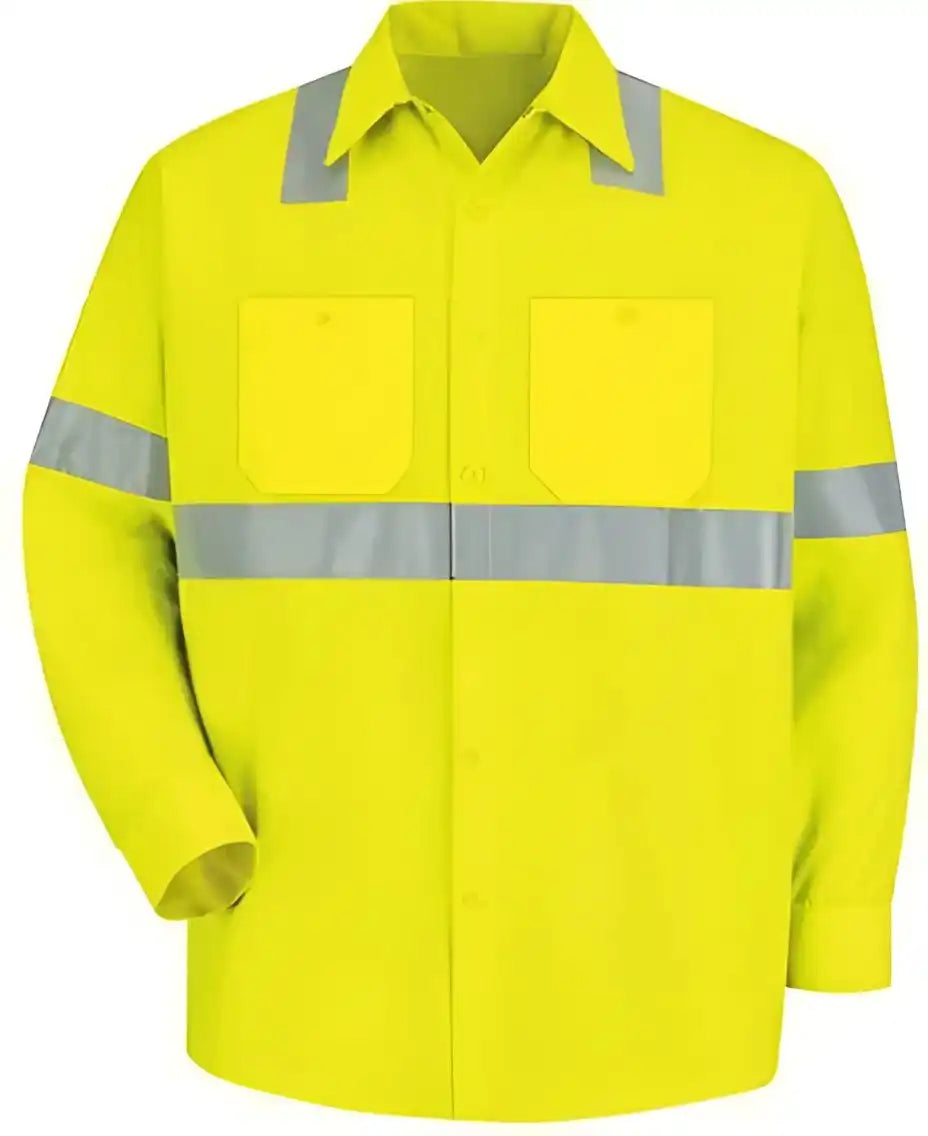 Red Kap Ss14hv High Visibility Safety Long Sleeve Work Shirt Hv Fluorescent Yellow Green