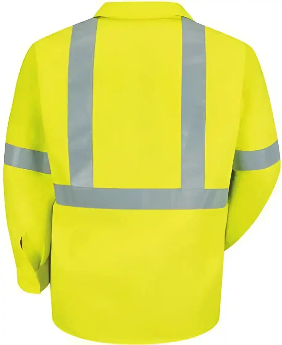 Red Kap Ss14hv High Visibility Safety Long Sleeve Work Shirt Hv Fluorescent Yellow Green