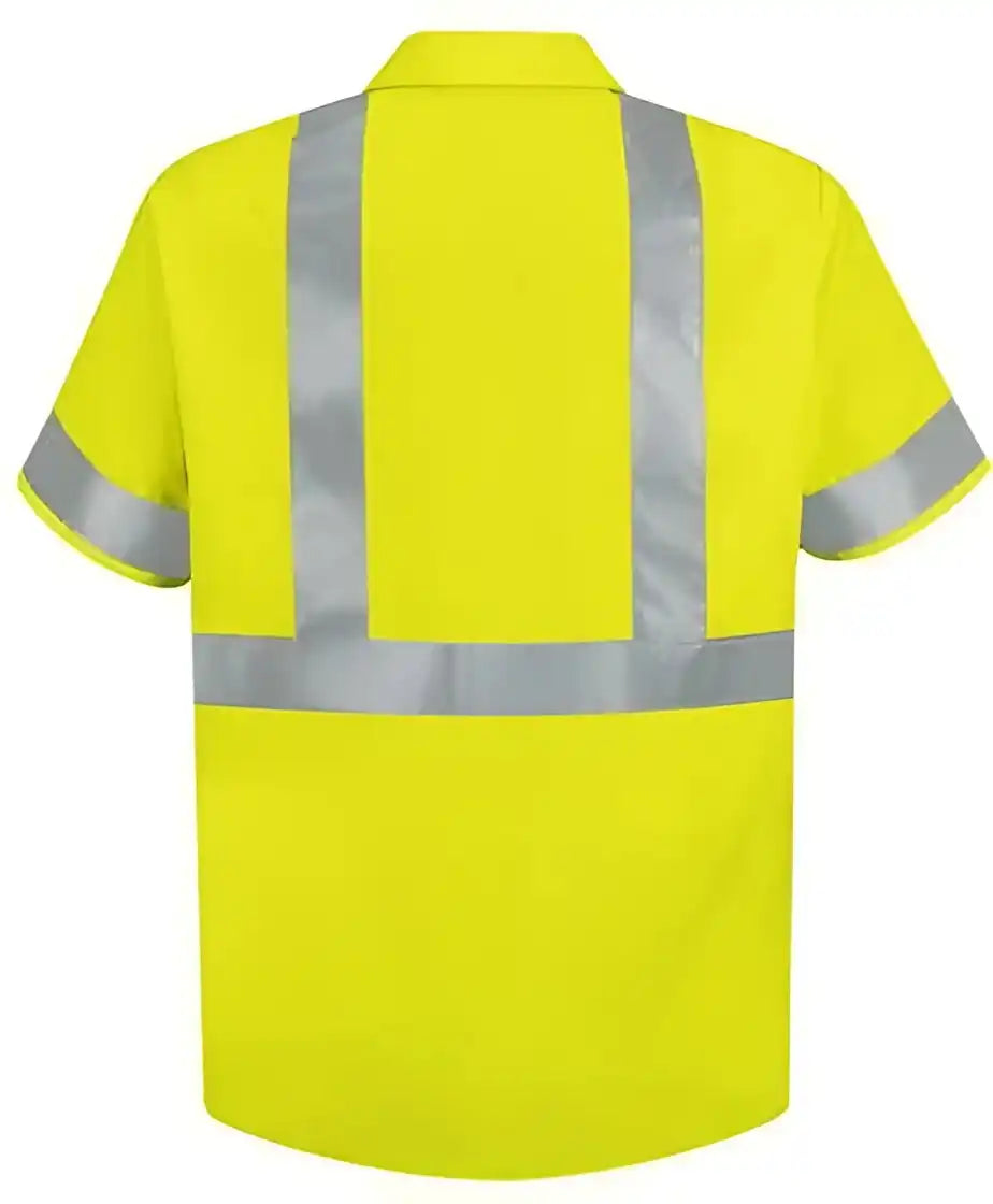 Red Kap Ss24hv High Visibility Safety Short Sleeve Work Shirt - Hv-fluorescent Yellow Green