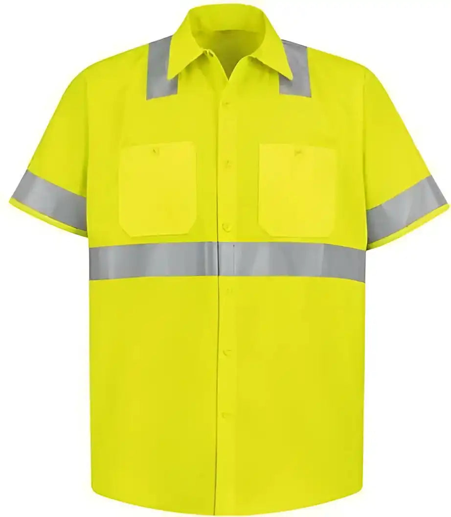 Red Kap Ss24hv High Visibility Safety Short Sleeve Work Shirt - Hv-fluorescent Yellow Green