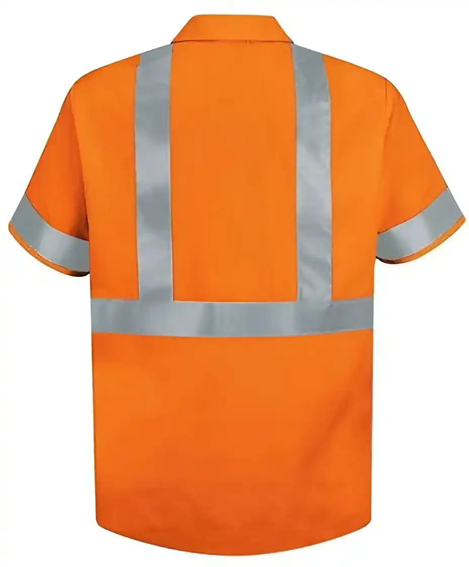 Red Kap Ss24hv High Visibility Safety Short Sleeve Work Shirt O2 Fluorescent Orange