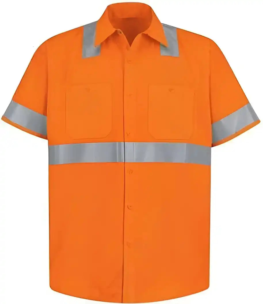 Red Kap Ss24hv High Visibility Safety Short Sleeve Work Shirt O2 Fluorescent Orange